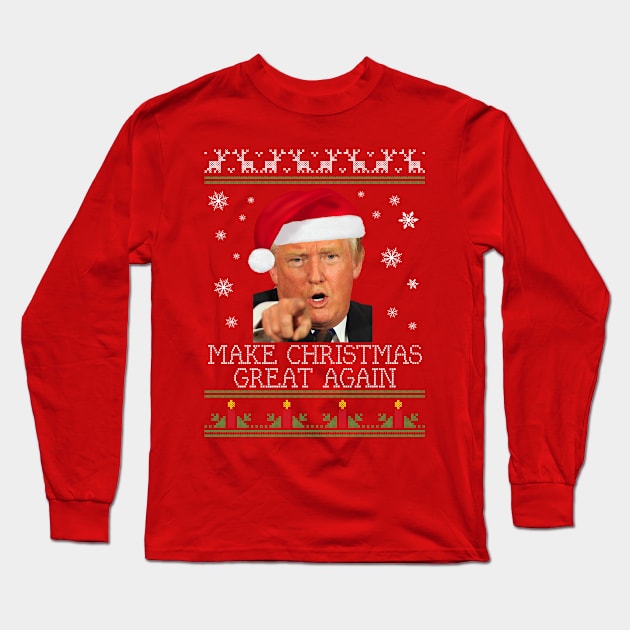 Make Christmas Great Again Donald Trump Knit Pattern Long Sleeve T-Shirt by Rebus28